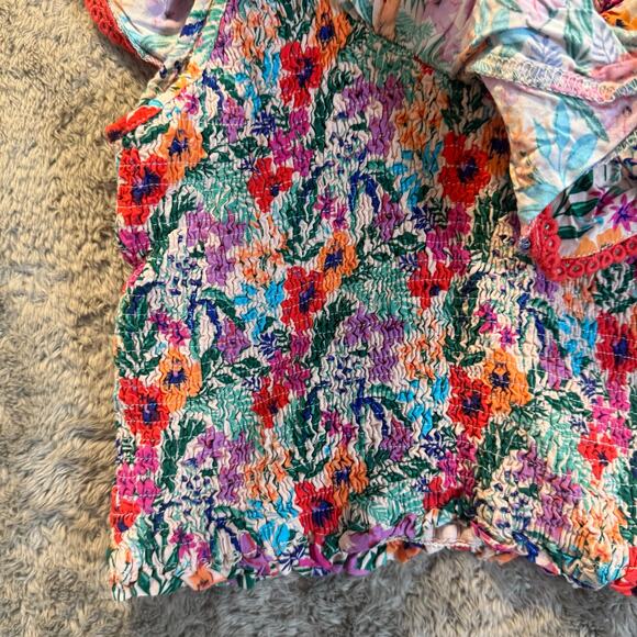 Lost + Wander Floral Smocked Off Shoulder All Summer Long Ruffle Top M Medium - Picture 7 of 11